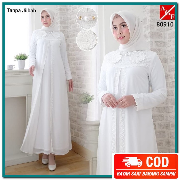 Baju Wanita Terbaru 2021 Ukhti Ladies Gadis Syari Gamis Syari Pak WY482 Baju Gamis Wanita Putih / M