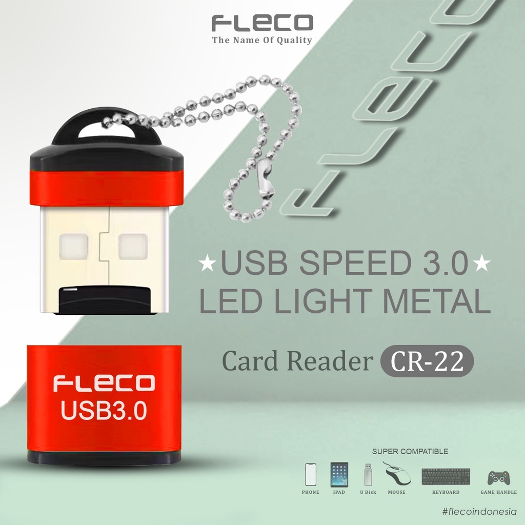 GROSIR CARD READER MICRO SD FLECO METAL CR-22 SUPPORT USB 3.0 UP TO 512GB MINI STYLE dan (card reader enov micro murah)