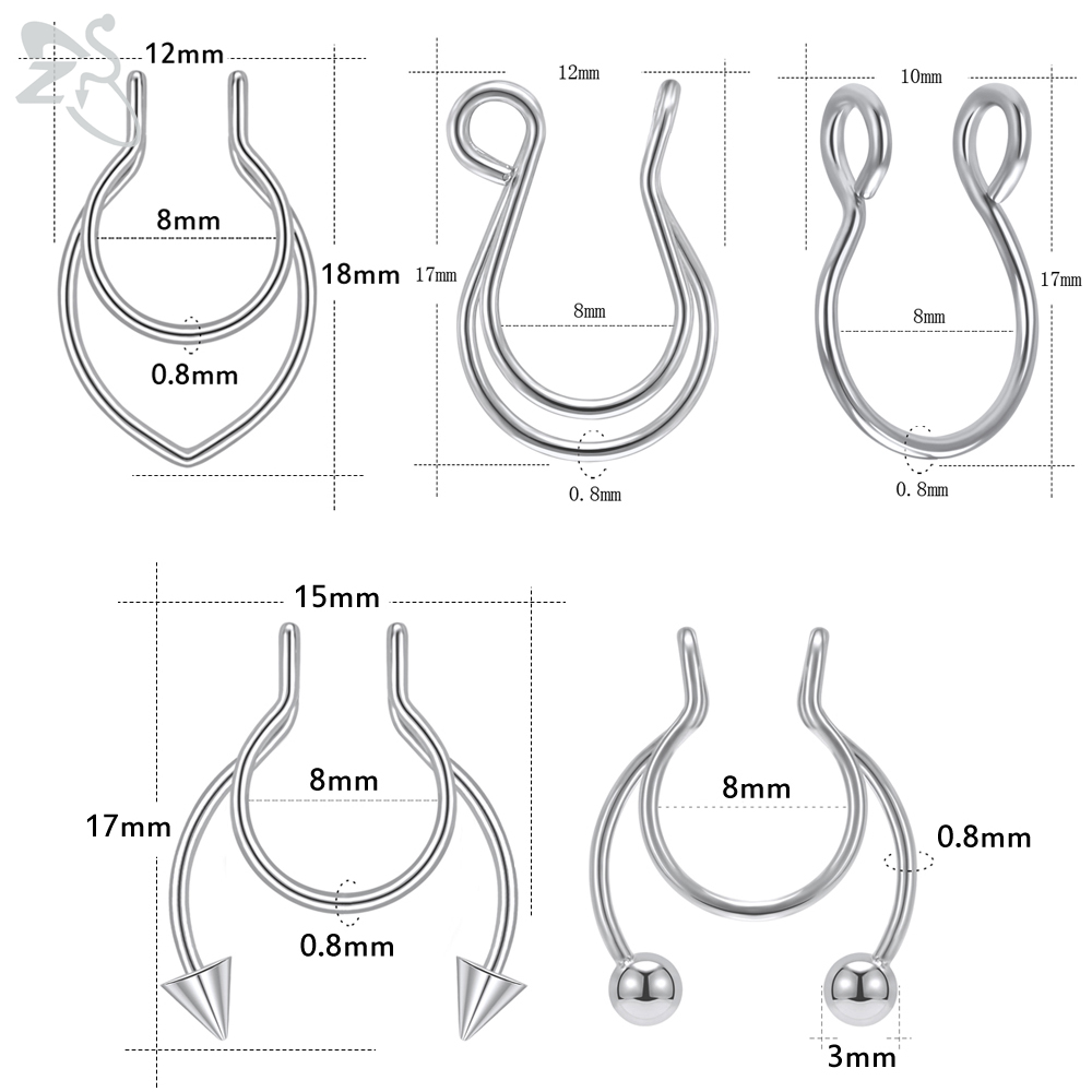 1pc Anting Tindik Hidung / Telinga Palsu Tanpa Tindik Bahan Stainless Steel 6 Warna