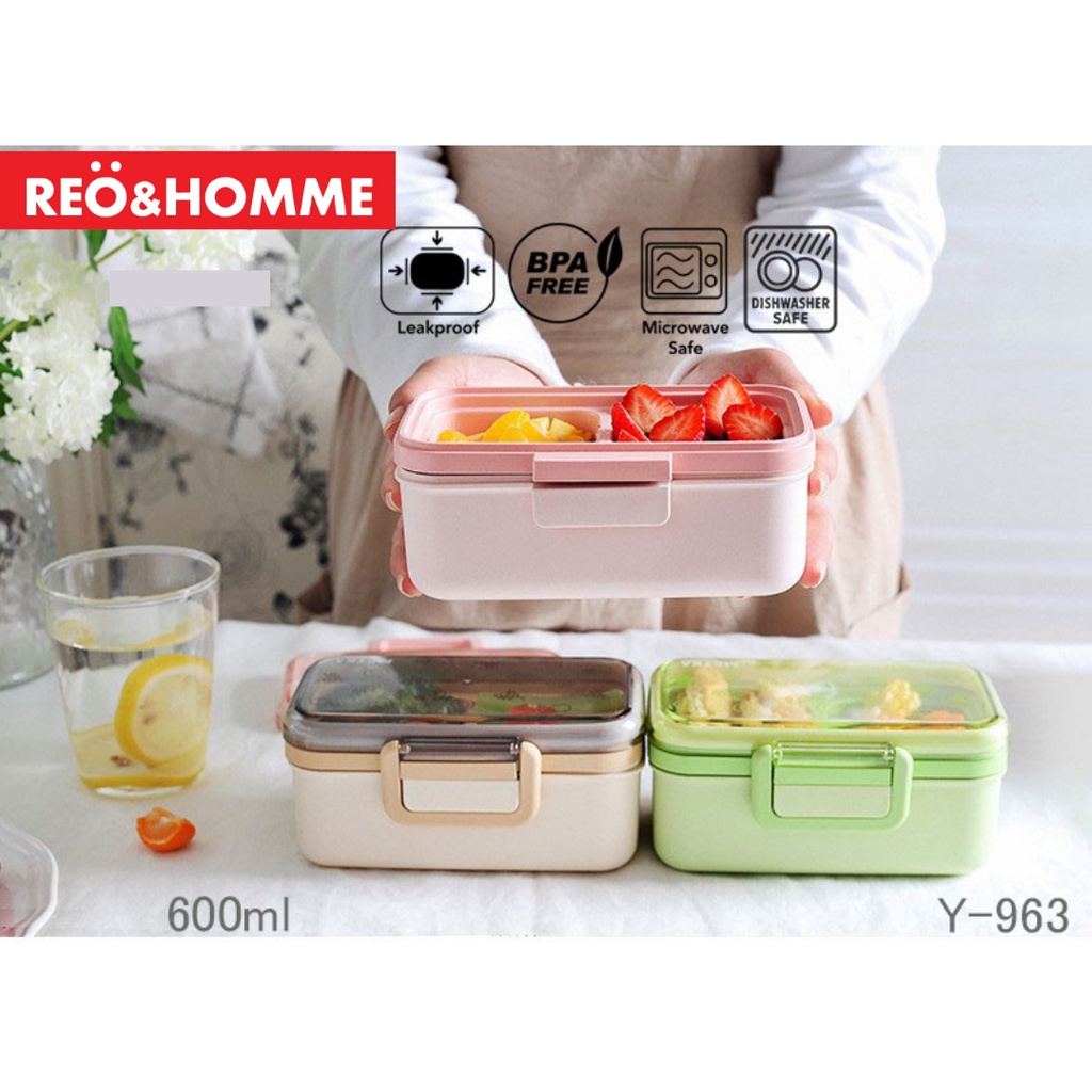 Reo&amp;Homme Kotak Makan 2 Susun Tempat Bekal Mini Microwave Safe 600ml Lunchbox 2 Layer Y-963