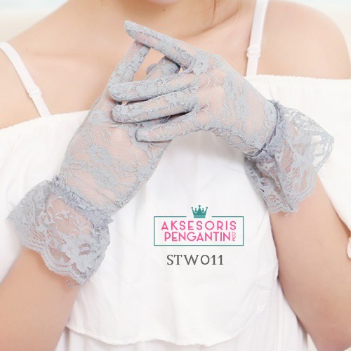 [READY STOCK] SARUNG TANGAN RENDA LACE ABU-ABU WEDDING GLOVES AKSESORIS WANITA STW011