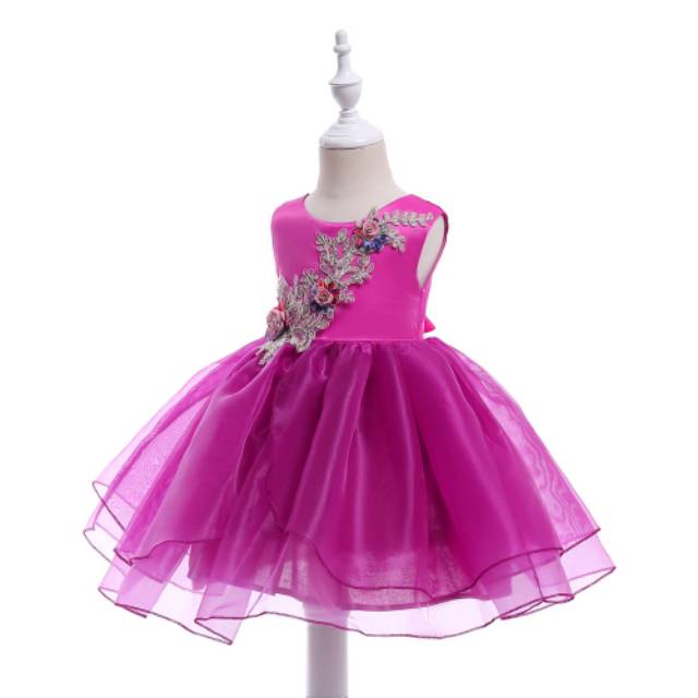 GA2701 MARGO DRESS FUSCHIA / GAUN DRESS PESTA ANAK ULANG TAHUN ANAK PINK NATAL IMPORT MURAH BUNGA