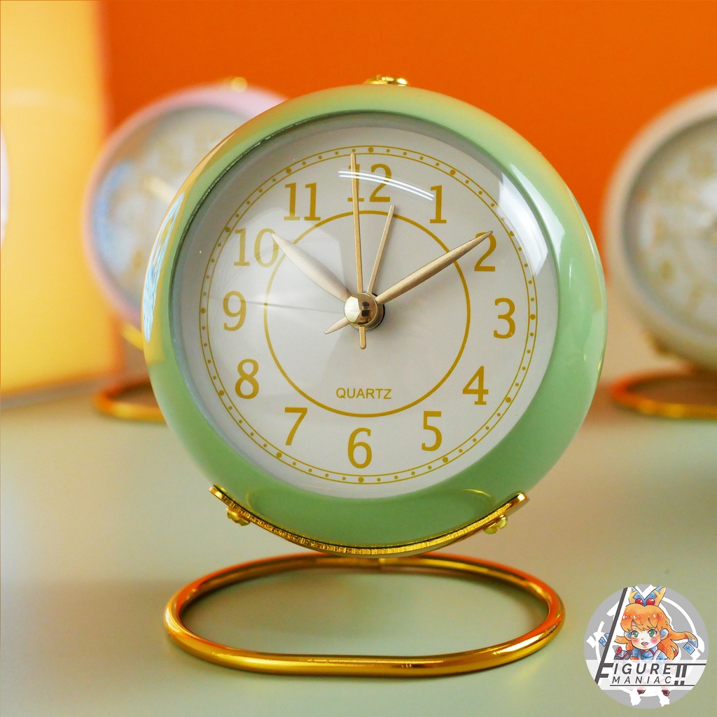 Figure Maniac - Jam Weker Meja Belajar Alarm Aesthetic Retro Style Elegan Vintage Premium lengkap dengan lampu tidur