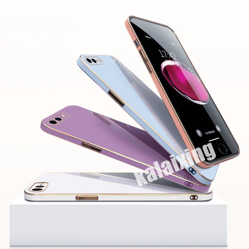 Casing Softcase iPhone 7Plus 8 + 6 6s + 7 + 8 + 11 11Pro 11promax Mewah Aksen Garis Emas