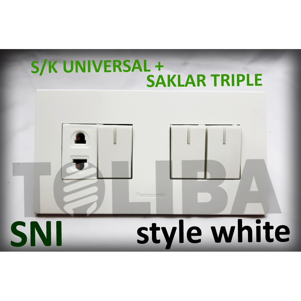 stopkontak s/k universal + 3 saklar / saklar triple minimalis style white ib panasonic sni