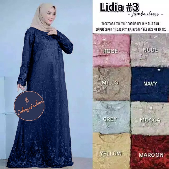 Gamis brokat tile mutiara LIDIA #3 Ld 120-125 Gamis brokat FULL MEMUTAR jumbo gown aura GOWN #2 dres