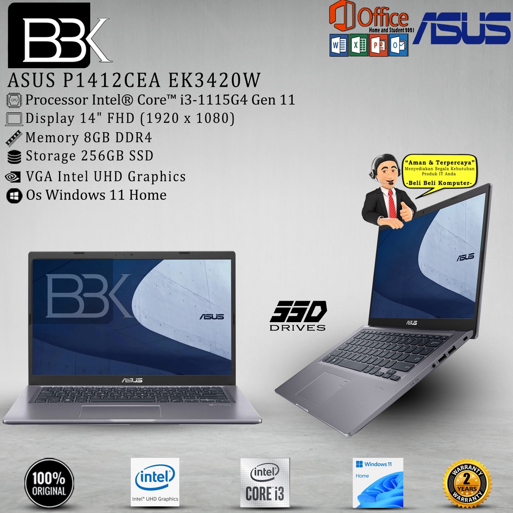 ASUS P1412CEA EK3420W Core i3 1115G4 8GB 256GB 14FHD W11