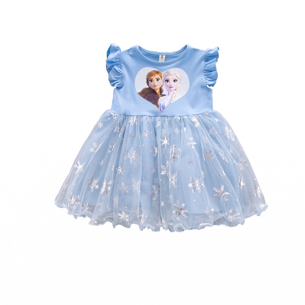 Dress anak perempuan frozen  motif aisha & anna kerudung bahan cotton gaun princess anak cewe import-8