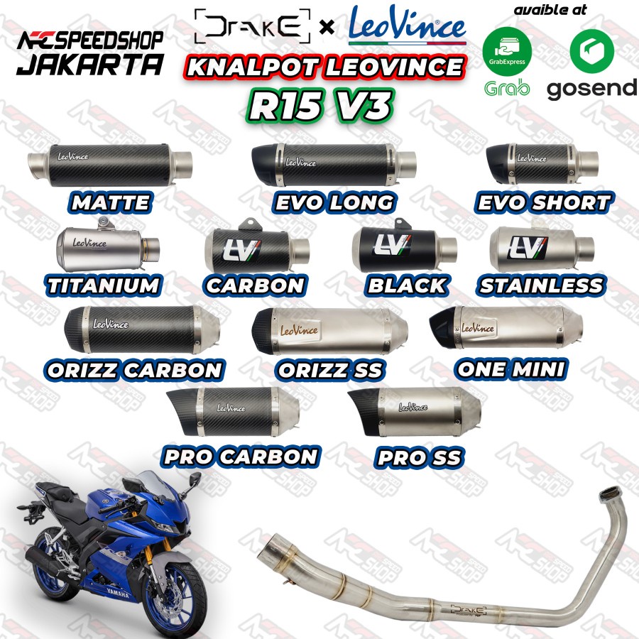 KNALPOT YAMAHA R15V3 R15M MT15 LEOVINCE ITALY + HEADER R9 DRAKE