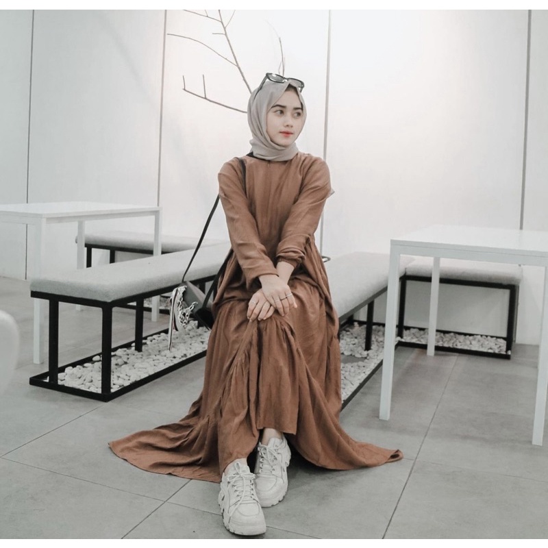 Hanum dress premium / dress polos / dress busui / gamis busui / dress rayon twill / dress hitam polos / BISACOD-2