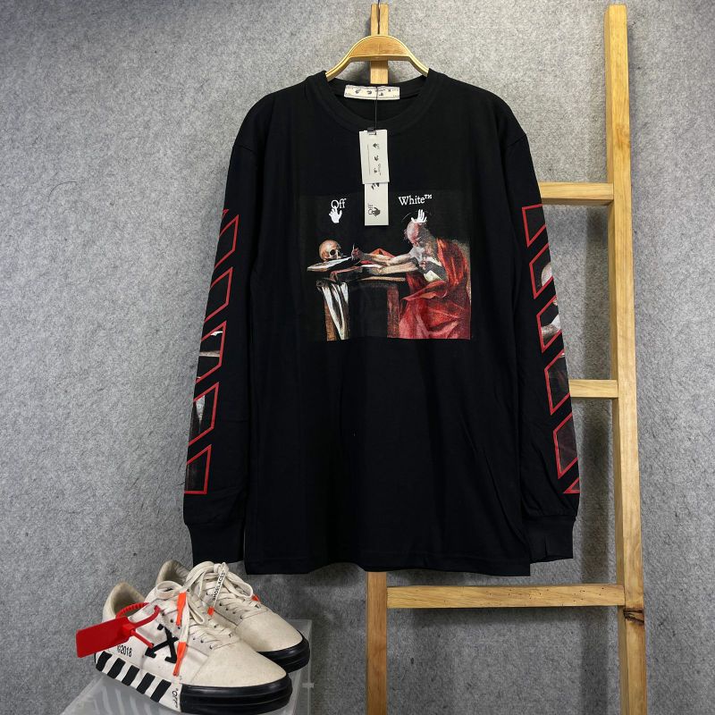 KAOS PANJANG OFF WHITE CARAVAGGIO ARROW HITAM PREMIUM MIRROR FULL TAG