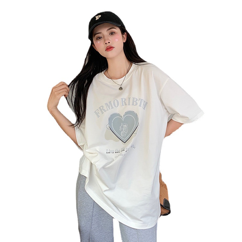#Sisjuly# Kaos Wanita Lengan Pendek Putih Longgar Baru Harajuku Ramping Gaya Hong Kong Atasan Lengan