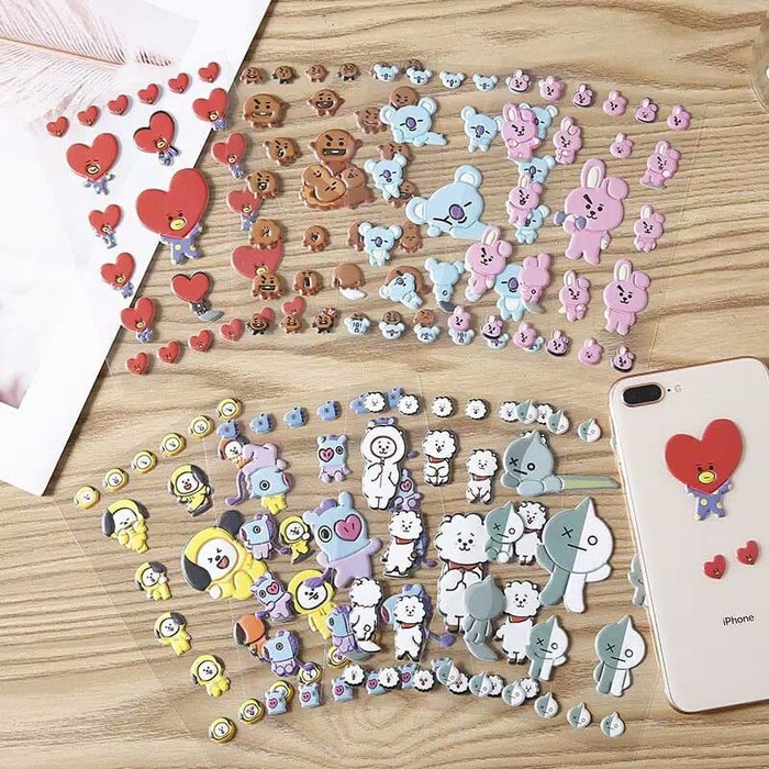 Terlaris Bt21 Bts Sticker 3d Gambar Kartun Stiker Line Isi 23 Handphone Hp S001 Shopee Indonesia