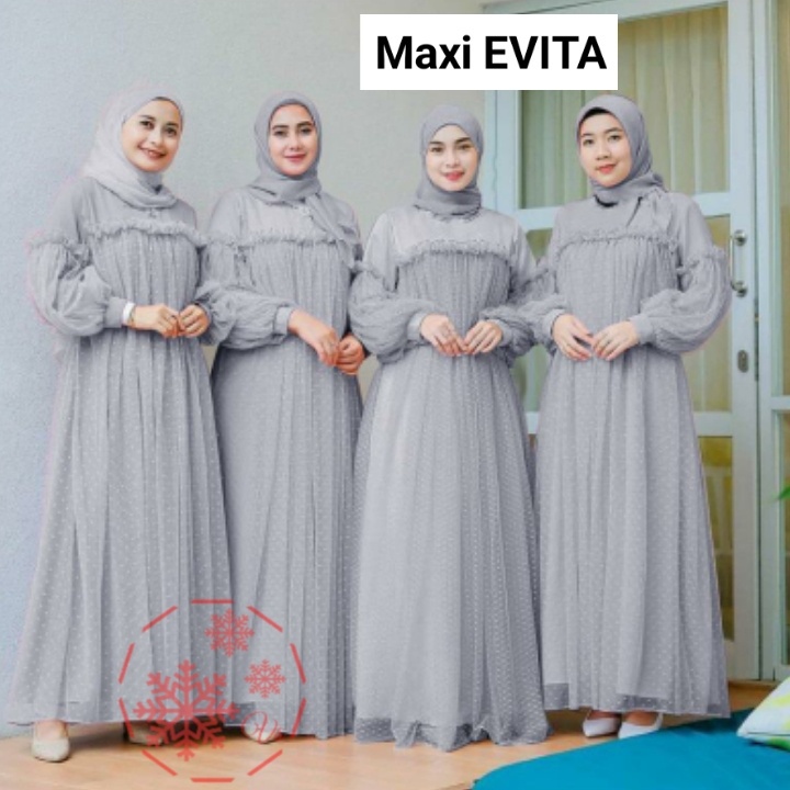 EVITA DOTTILE MAXI DRESS WANITA vV / BUSANA WANITA MUSLIM LD100CM