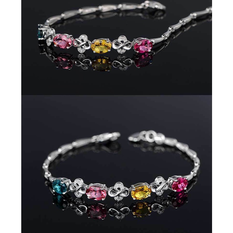 Gelang 925 Silver Hias Batu Permata Warna-Warni Bahan Stainless Gaya Eropa Amerika