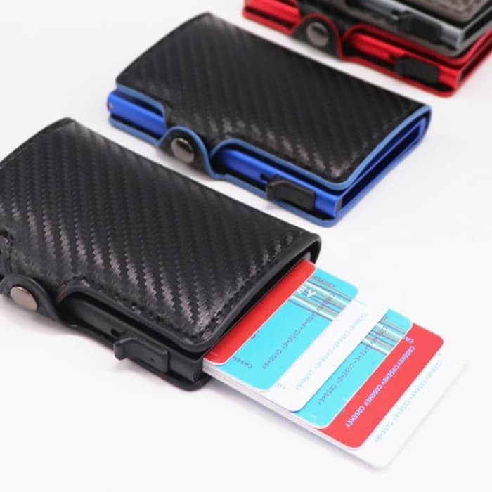 Dompet Luxury Carbon Fiber Mini Pop Up Rfid Wallet 