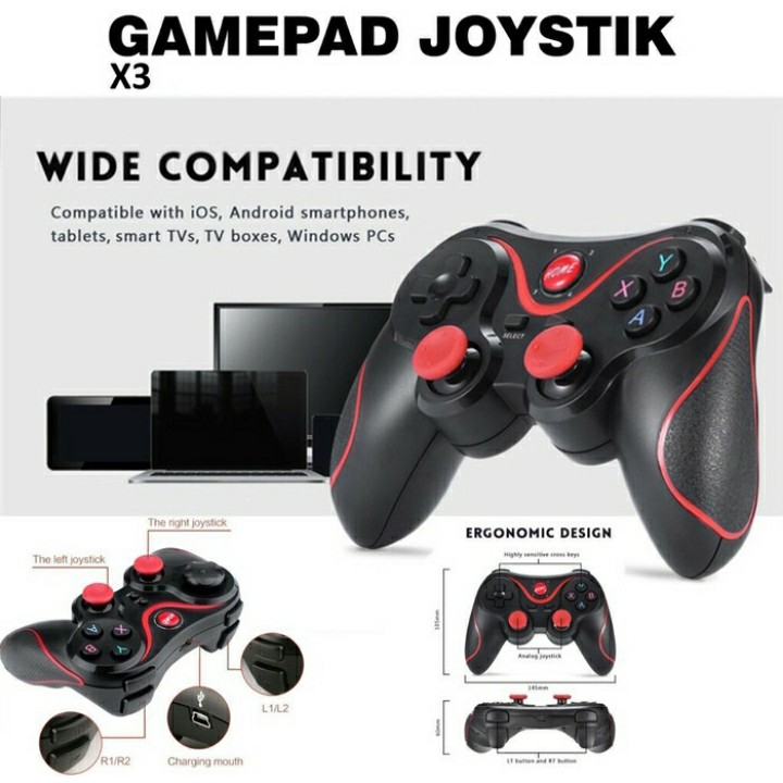 Game Pad Joystick X3 Bluetooth Controller Di HP Android IOS Smart Tv Box + Holder