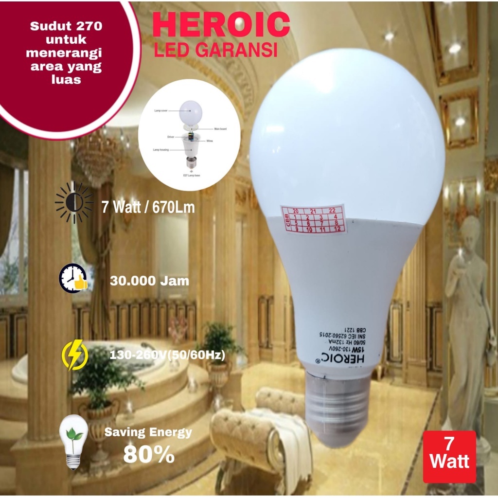 LAMPU LED HEROIC BOHLAM LED HEROIC 7 WATT GARANSI 1 TAHUN