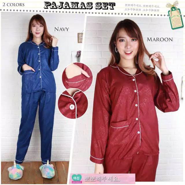 Baju Tidur Piyama Pajamas Cewek/Wanita Satin Silky Velvet LenganPanjang Bagus