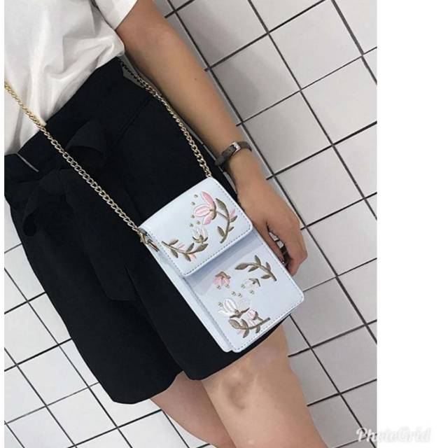 DK_AXEE - POKET FLOWER BUNGA//BORDIR SHOULDER TAS SELEMPANG KULIT RANTAI KECIL TAS WANITA