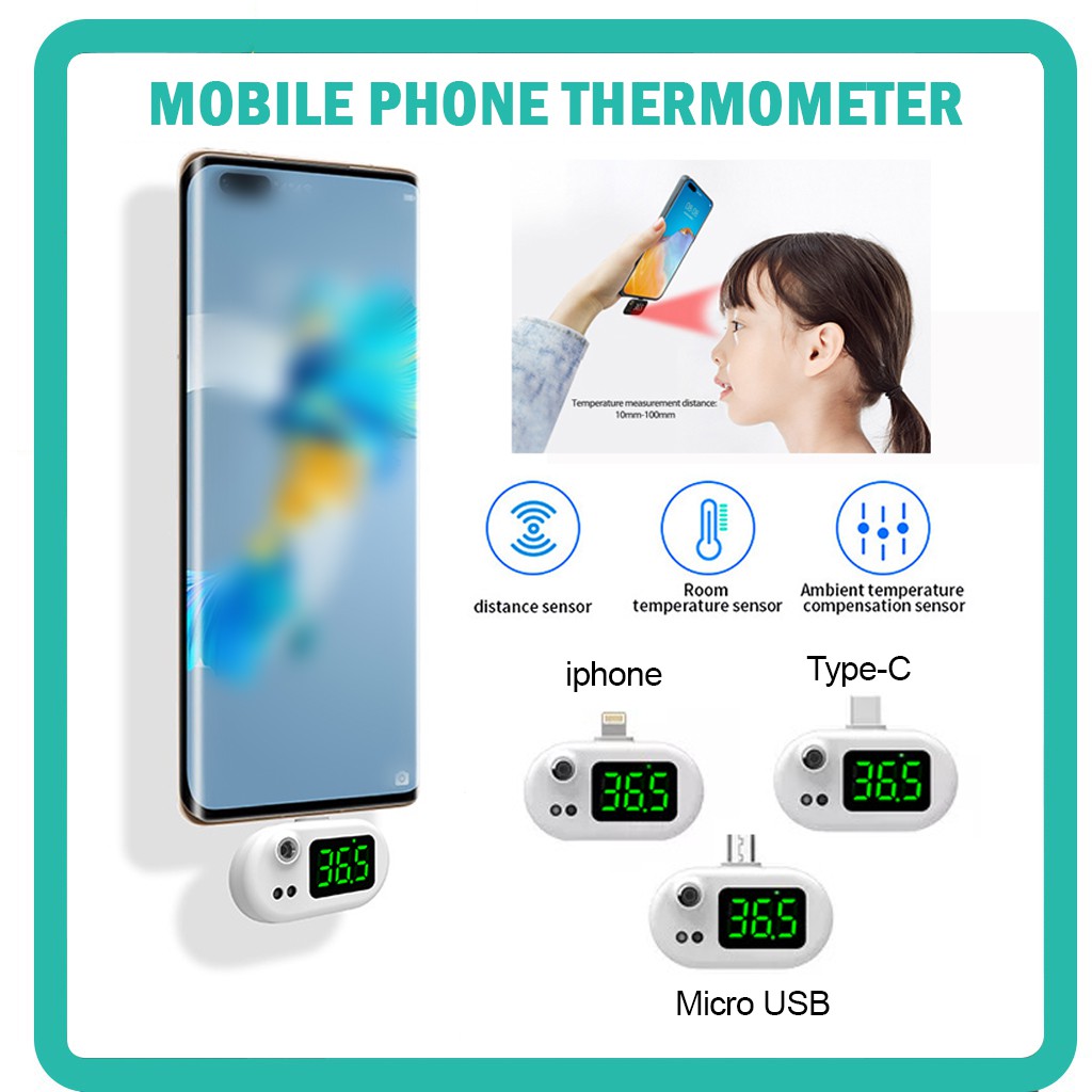 Mini Mobile Phone Thermometer Portable USB,Type C,Iphone High-Precision Infrared Fever Non-Contact