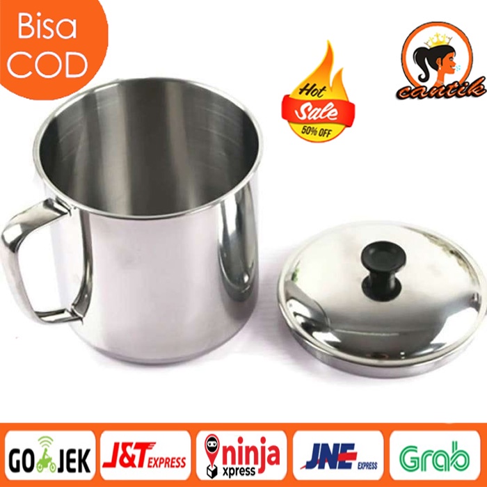 GELAS MUG CANGKIR + TUTUP STAINLESS 8 CM / GELAS STAINLESS LENGKAP DENGAN TUTUP