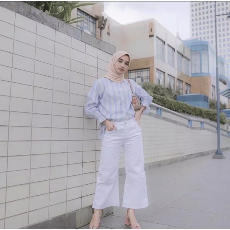 Kulot Jeans Putih Highwaist