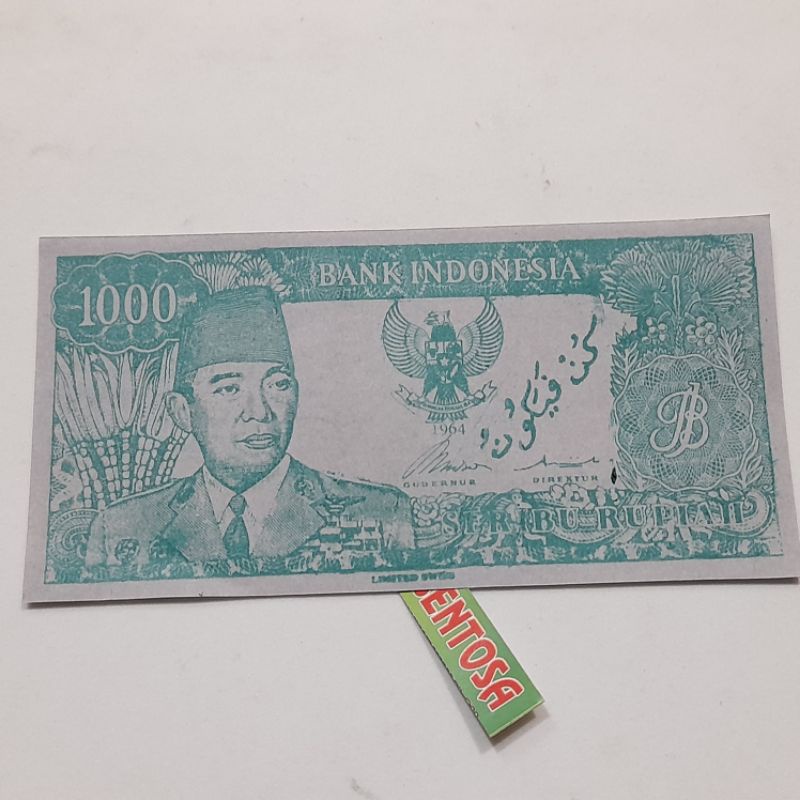 uang soekarno serimpi 7 melengkung pecahan 1000 rupiah hijau