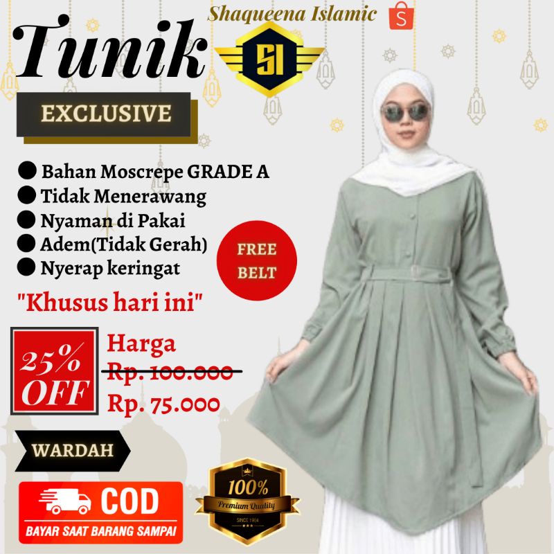Tunik Wanita Muslim Remaja Kekinian Polos Moscrepe Premium