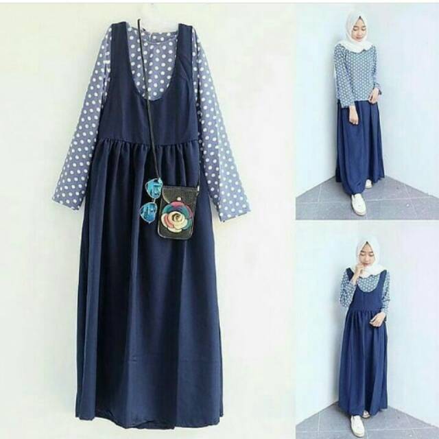 REALPICT GAMIS OVERALL POLKA SET dress polkadot baju polka