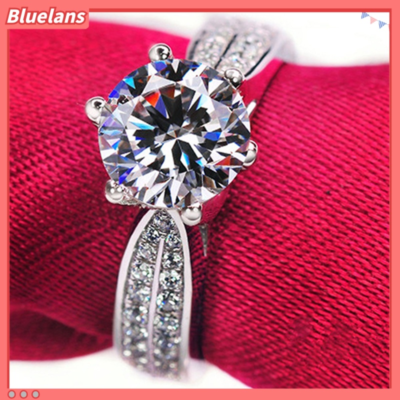 Bluelans Women Fashion Zircon Inlaid Ring Luxury Silver Plated Alloy Finger Ring Jewelry