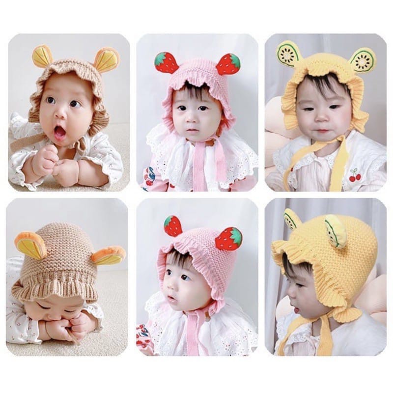 Topi Kupluk Bayi Bonet Bonnet Ruffle hat baby girl perempuan import Rajut