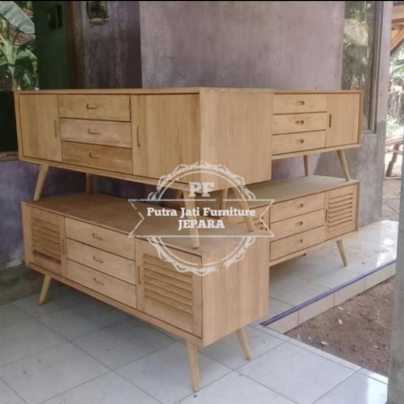 Bufet model retro kayu jati - Lemari kecil meja tv minimalis mebel murah