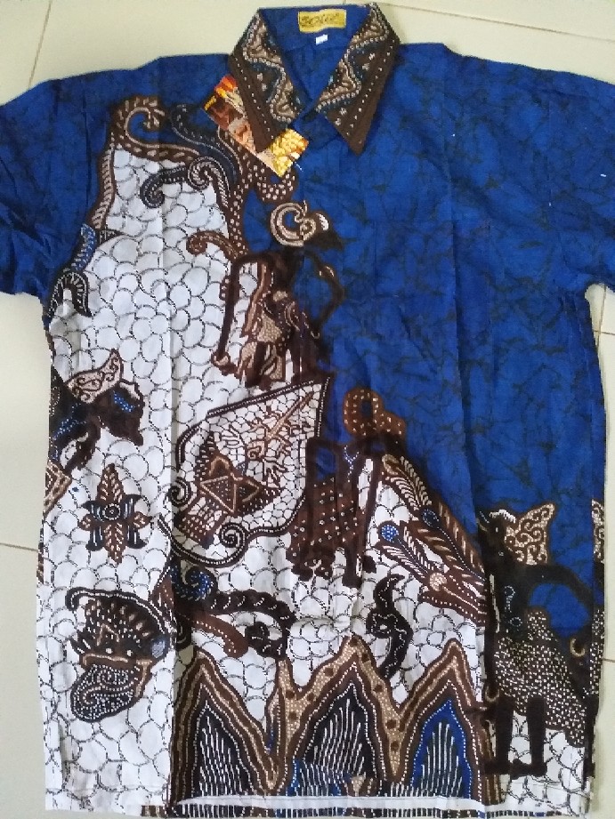 Kemeja Batik Pria Baju Fashion Pria Batik Wayang Susun Biru