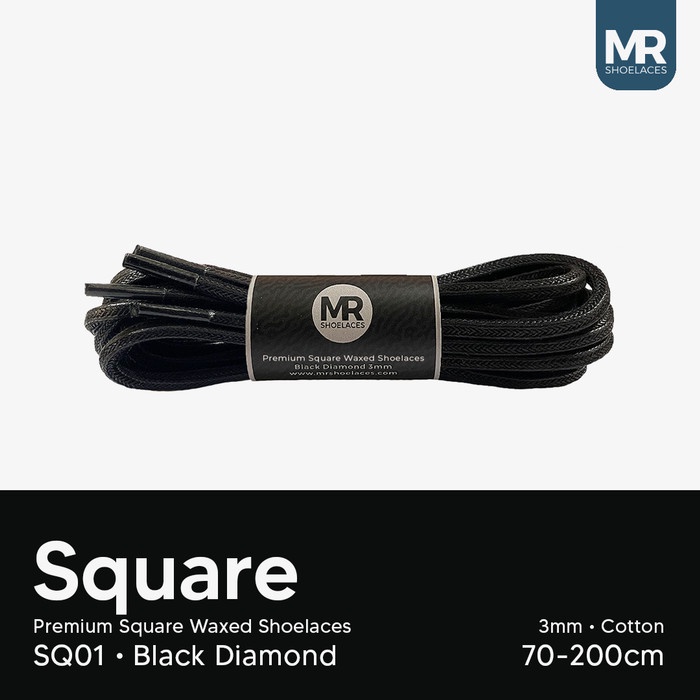 Original MR Shoelaces SQ01 Black Diamond Tali Sepatu Kotak Lilin Waxed Shoelaces 70cm 80cm 90cm 100cm 120cm 150cm 180cm 200cm Premium