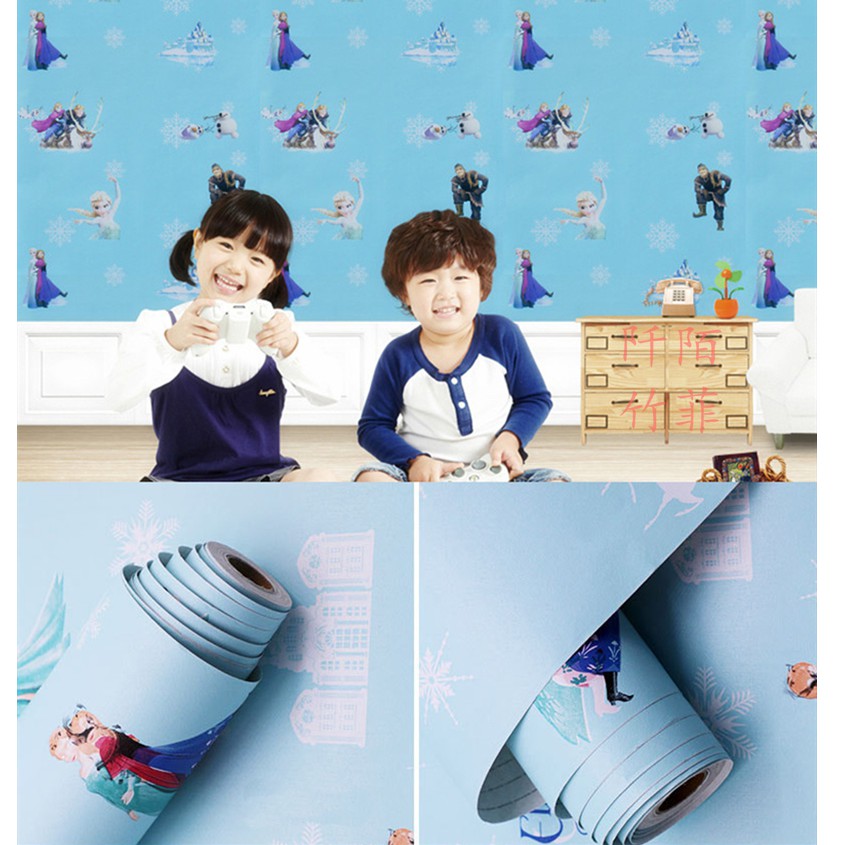 Wallpaper dinding 3d kamar tidur / Wallpaper dinding kamar anak wallstiker Karakter Frozen Biru Gh036 45Cmx10meter-GH036