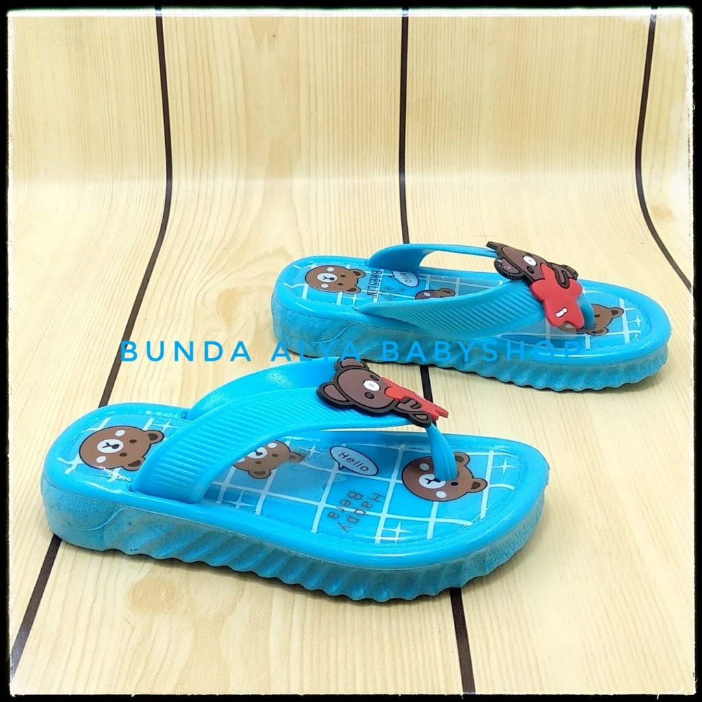Sendal Jepit Anak IMPORT Usia 1 2 3 Tahun BIRU - Sandal Jepit Anak Cewek Lentur Motif Love Bear