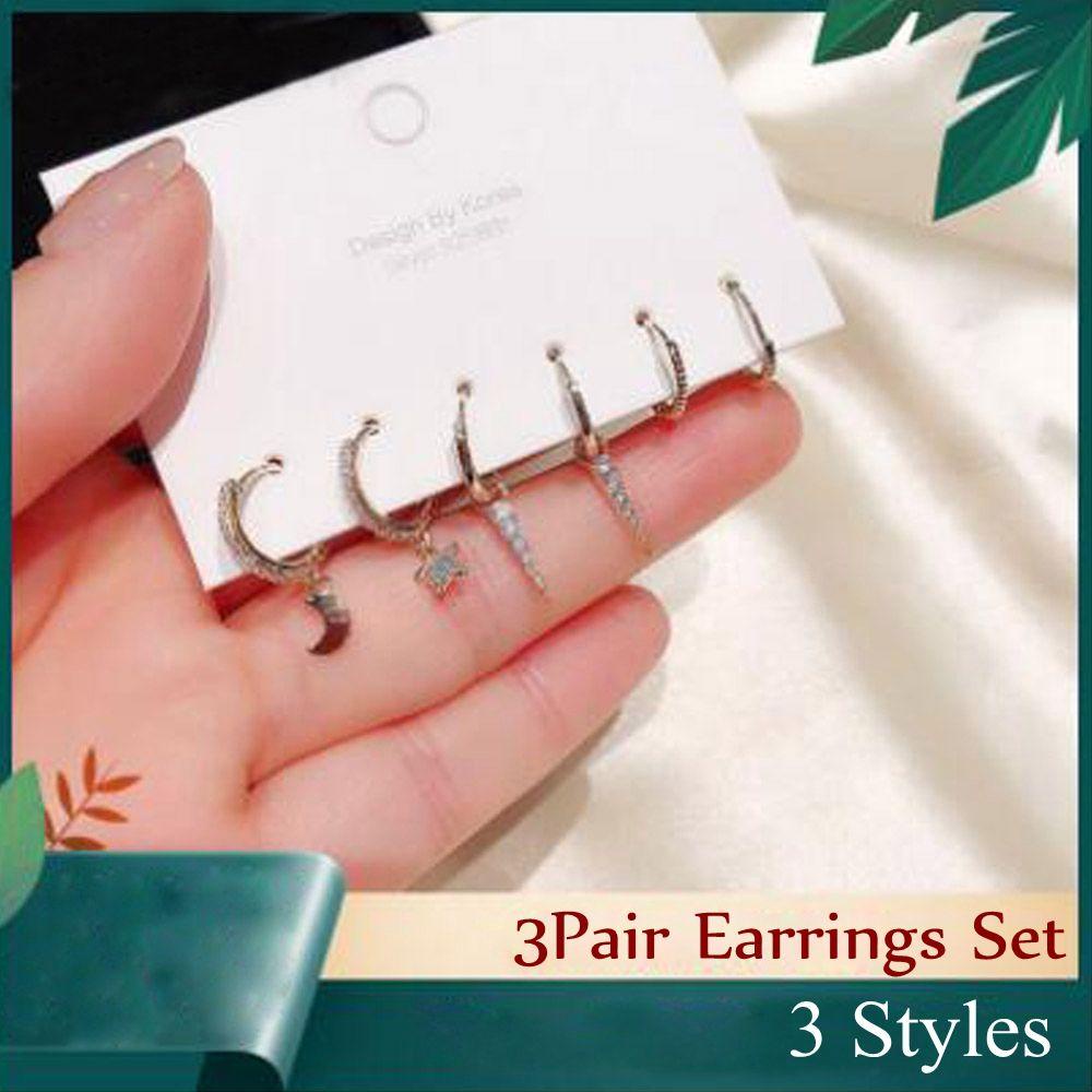 Lily Bulan Bintang Anting Fashion Pernikahan Dainty Wanita Perhiasan Hadiah Jewelry Bulat Hoop Earrings Earrings Set