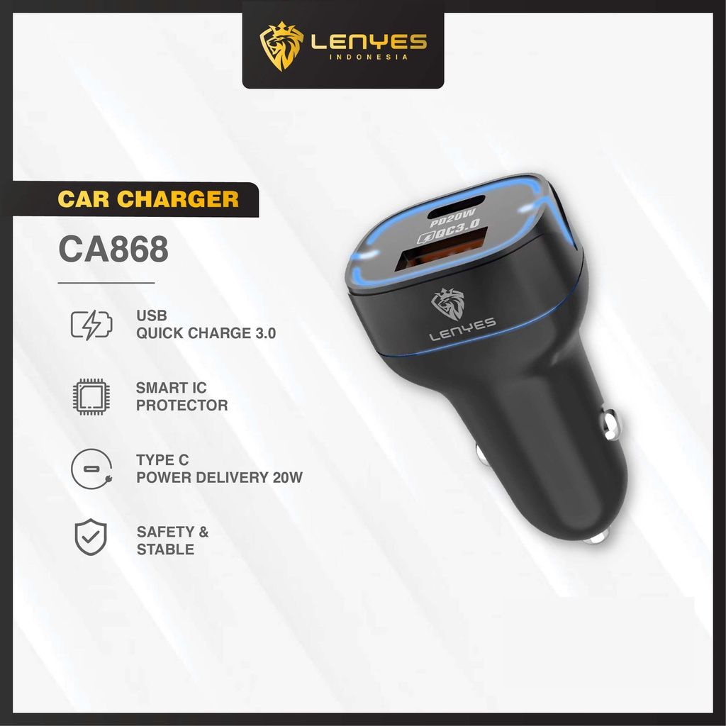 Car Charger Lenyes CA868 38W Fast Charging Saver Mobil Port Type C