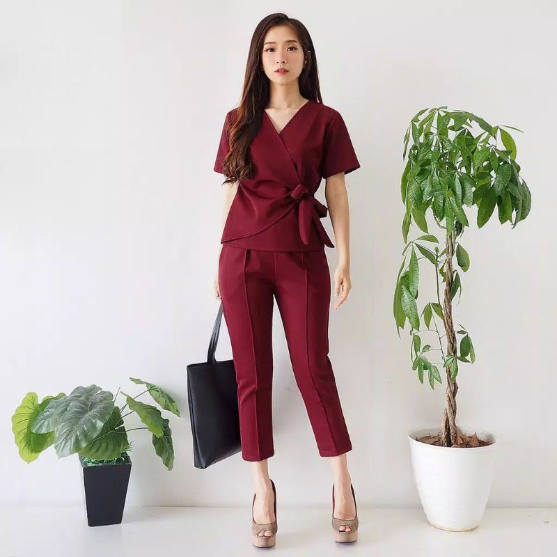MILA SET - Setelan Baju dan Celana Polos Wanita Murah Setelan Baju Kantor Bahan Scuba