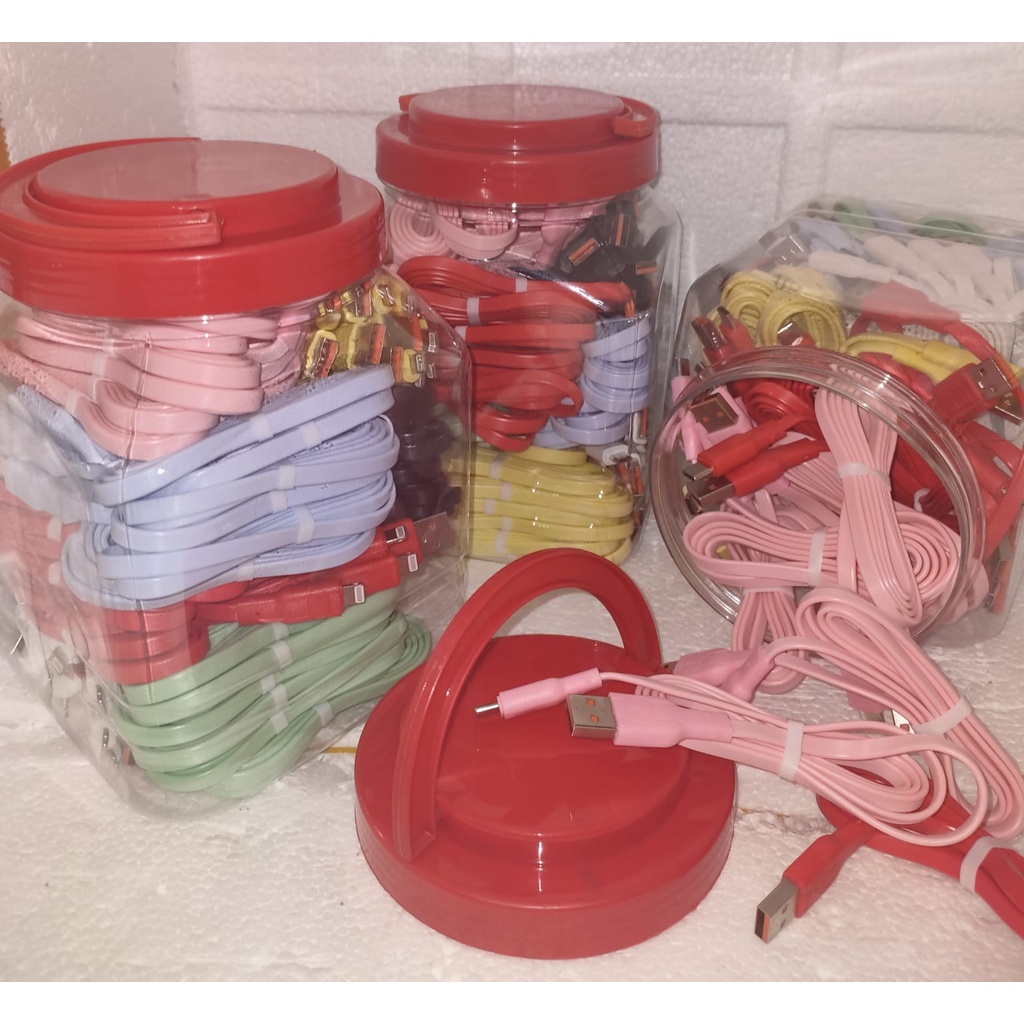 1 toples Kabel data 3A Macaron Warni MicroUSB Type-C Lightning termurah