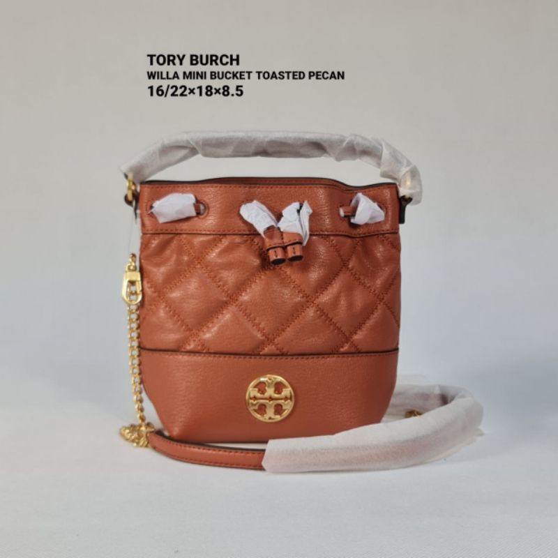 Tas Tory Burch Willa Mini Bucket Bag Toasted Pecan New Original
