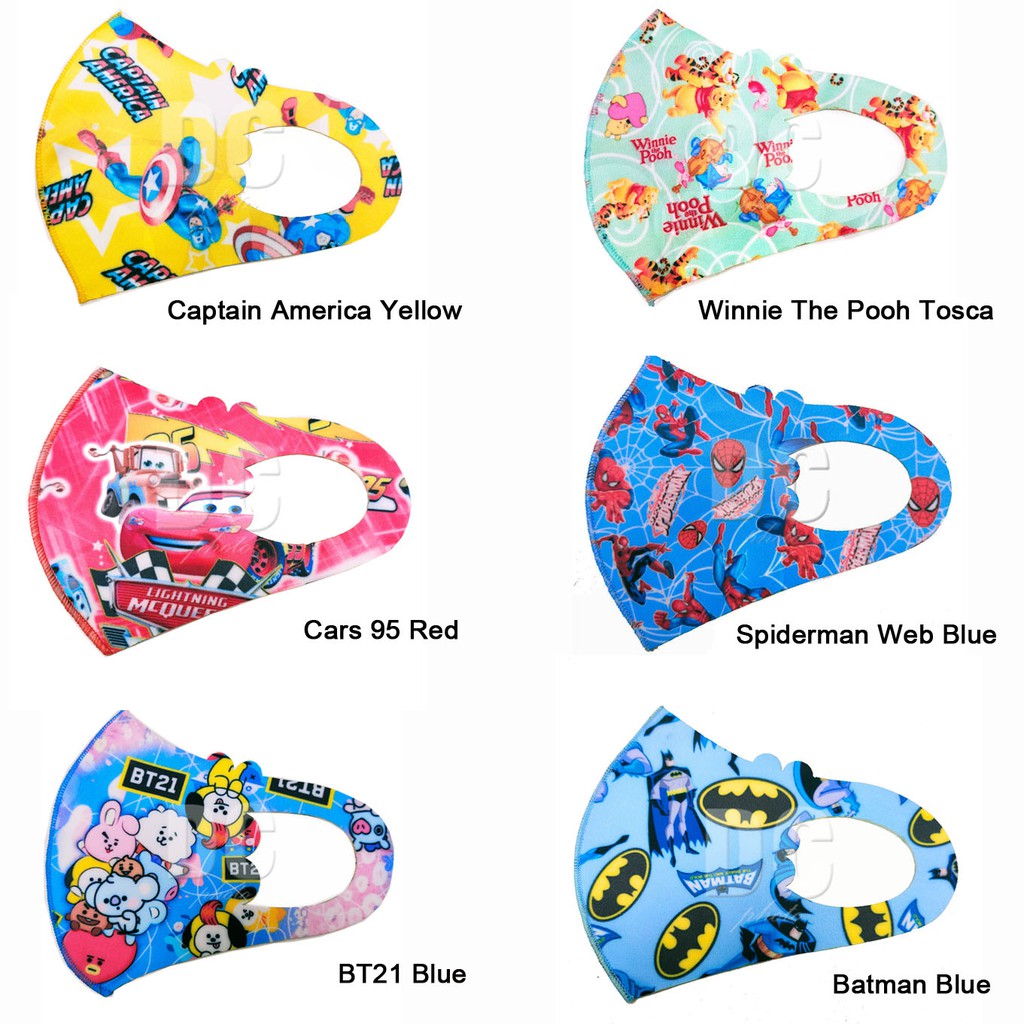 Masker Anak Scuba Premium BTS21 Batman Captain America Spiderman Cars Winnie Pooh (Bisa Pilih Motif)