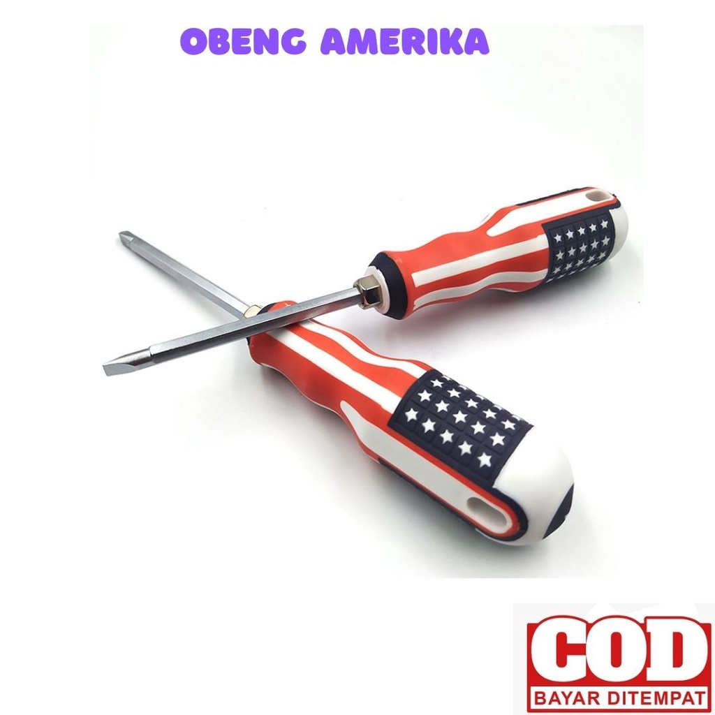 Obeng 2Way 2 Way Amerika US USA Bolak Balik Obeng BB Plus Minus Kembang Bunga 2in1 Min Plus Magnetik