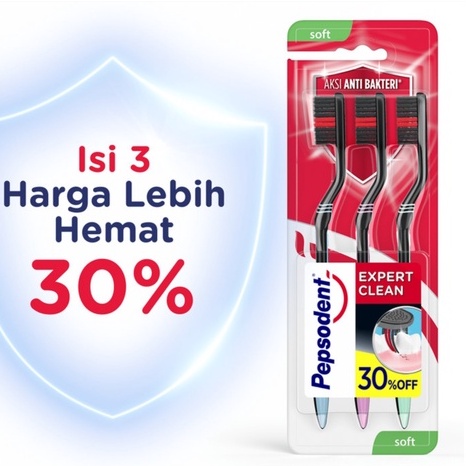 Pepsodent Toothbrush Sikat Gigi Expert Clean Anti Bakteri Isi 3pcs