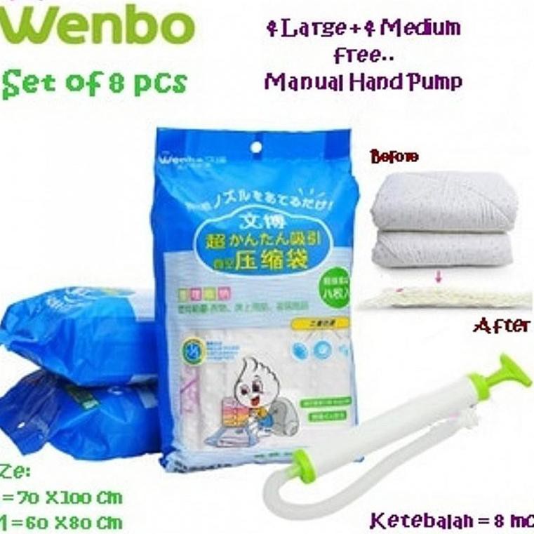 Terbatas>> Wenbo Vacuum Bag Set 8 Vacum Bag Vakum Plastik Kantong Penyimpan Pakaian Storage Plastik