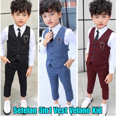 Baju Setelan Anak 3in1 Vest Korea Umur 3 4 5 Tahun Terbaru 2022 Setelan Anak Cowok Set Vest 4in1 Vel