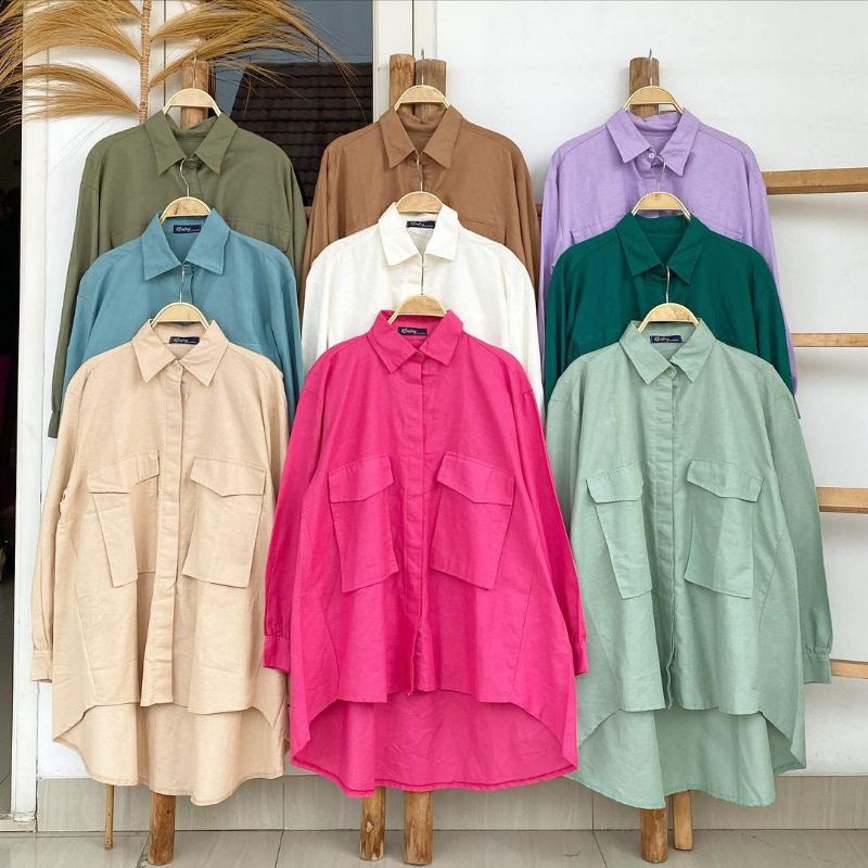 BEFAST - ZFS OOTD Kemeja Oversize JESICA / LINEN POCKET TUTUP OVERSIZE SHIRT / Pakaian Oversize Kemeja Wanita / Kemeja Casual Wanita / Fashion Wanita Kerja/Kampus / Kemeja Jumbo Polos Formal / Outfit Cewe Kue Kekinian 2022 / Terlaris / Kemeja Best Seller