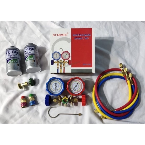 Paket isi freon mobil dan kulkas ( double manifold starmec+qc+3selang+2hfc+ct339)