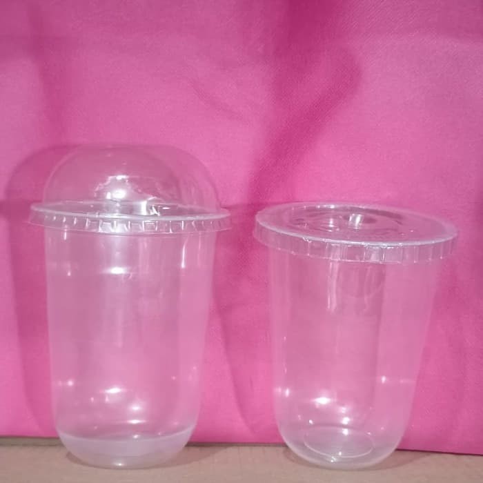 U SEAL CUP / Gelas Plastik Oval PP 14 oz Tebal / Gelas BOBA PLUS TUTUP - CUP LID FLAT